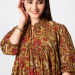 Women's Mustard-Red Cotton Print Tunic