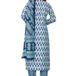 Hybec Designer Navy Blue & White Cotton Women's Kurta with Pants & Dupatta set