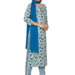 Hybec Designer blue & white Cotton kurta with pant and dupatta set