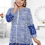 Floral Printed Western Tunic/Top (Blue & White)