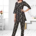 Hybec Women's Cotton Printed Co-Ord set (Black)