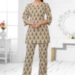 Hybec Women's Cotton Printed Co-Ord set (Biscuit)