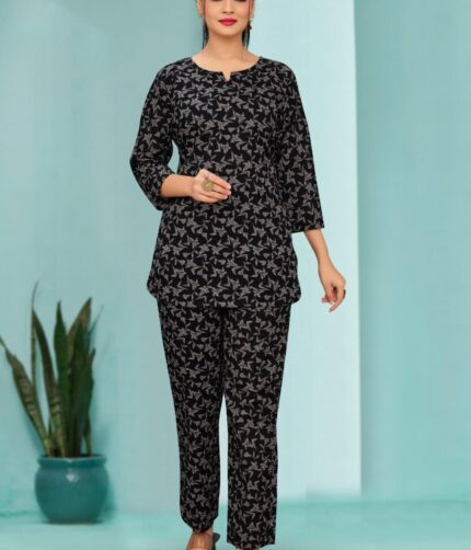 HYBEC Women's Cotton Classic Black Co-ord Set