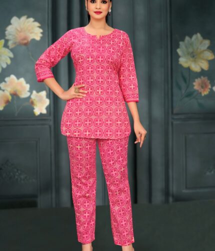 HYBEC Women's Cotton Blush Pink Co-ord Set