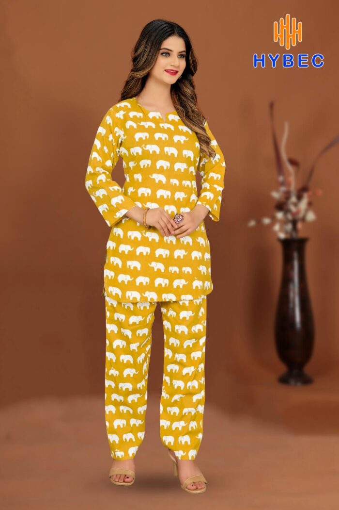 HYBEC Women's Bright Yellow Cotton Co-Ord Set
