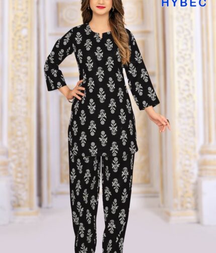 HYBEC Women's Cotton Bold Black Cotton Co-Ord Set