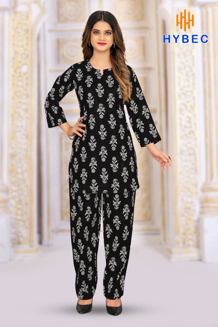 HYBEC Women's Cotton Bold Black Cotton Co-Ord Set