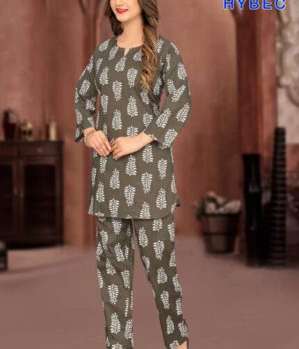HYBEC Women's Cotton Olive Brown Co-Ord Set